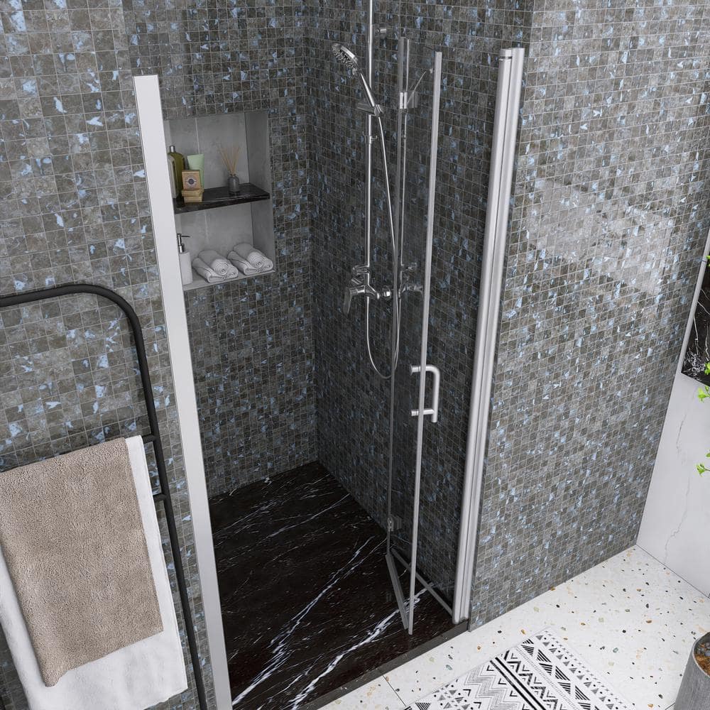 36'' Chrome Semi-Frameless Bi-Fold Shower Door with Clear Glass