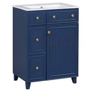 24 in. W x 18.3 in. D x 34.3 in. H Single Sink Freestanding Bath Vanity in Blue with White Ceramic Top