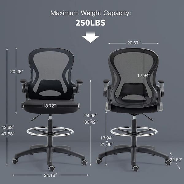 Maykoosh Blue Flip-Top Ergonomic Mesh Drafting Swivel Desk Chair Lumbar Support, Height Adjustable with Foot Ring