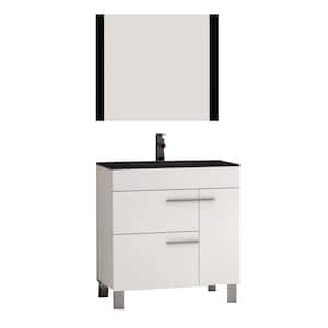 Cup 31.50 in. W x 18 in. D x 34 in. H Bath Vanity in White with White Ceramic Top with White Sink