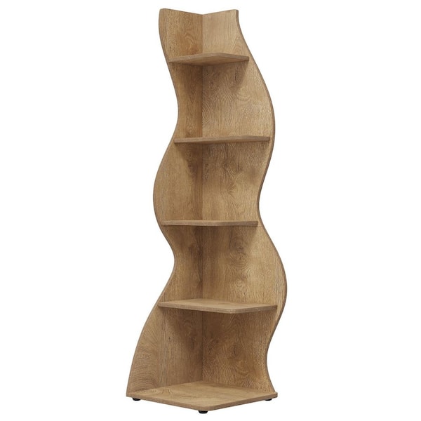 BYBLIGHT Eulas 69.8 in. Tall Light Brown Wood 5-Shelf Standard