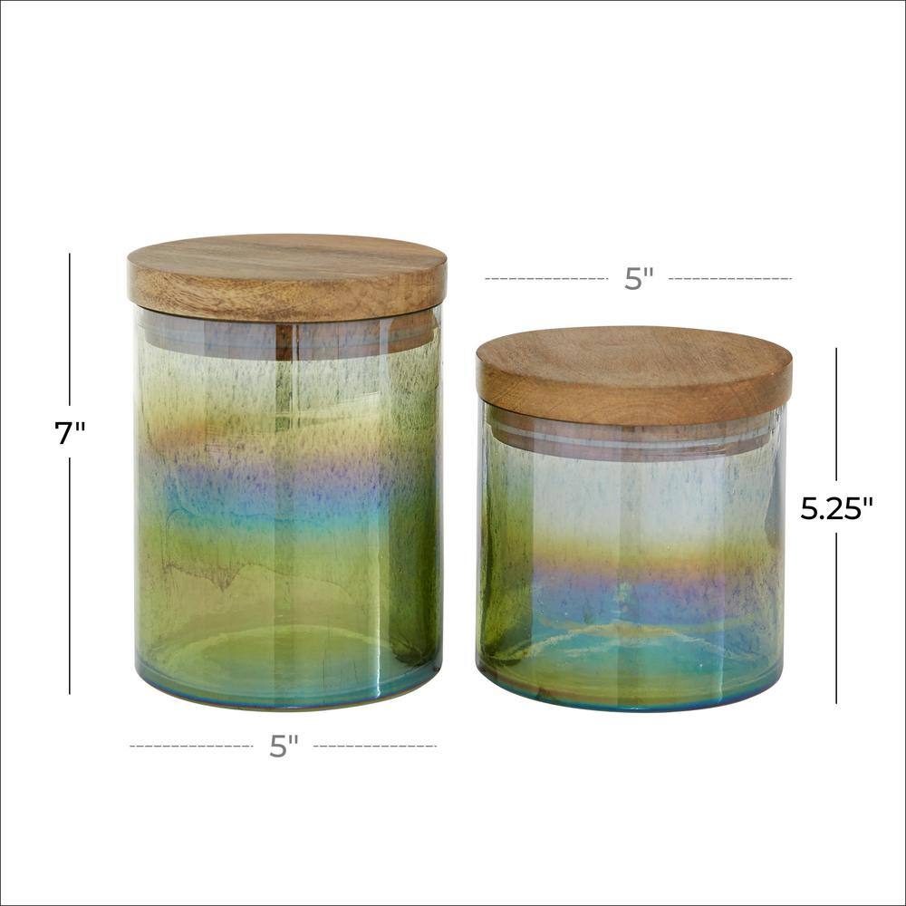 Multi Colored Ombre Wood and Glass Decorative Jars with Lids, Set of 2