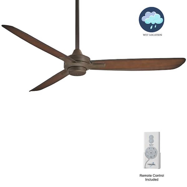 MINKA-AIRE Rudolph Wet 60-in. Indoor/Outdoor Oil Rubbed Bronze Standard Ceiling Fan with Remote Control for Bedroom or Living Room