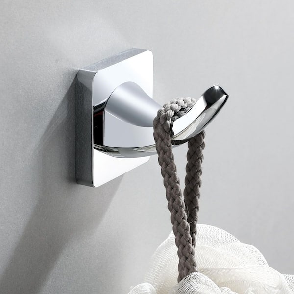 2-Pack Wall Mounted J-Hook Robe/Towel Hook in Stainless Steel Polished Chrome