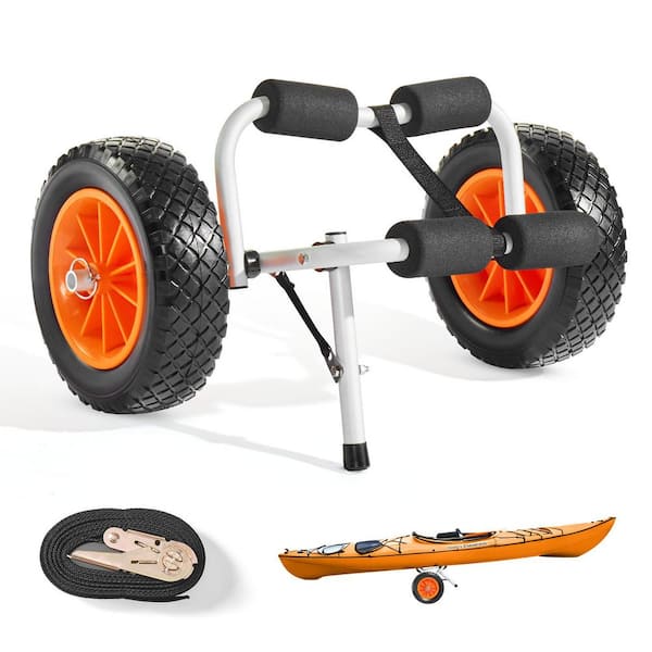 Kayak Cart, 200 lbs. Load Capacity, Foldable Kayak Trolley with 10 in. Solid Rubber Tires and 1 Ratchet Strap