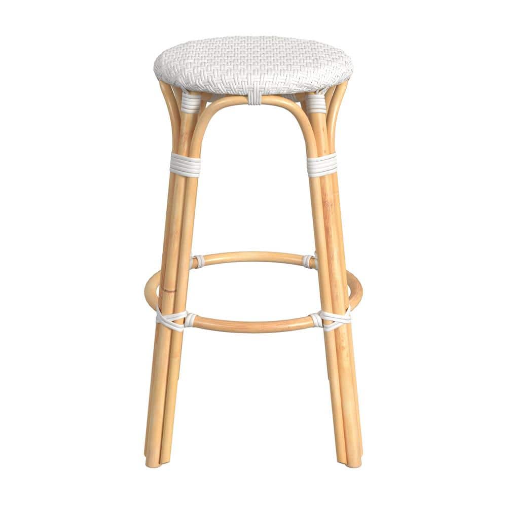 Cote d'Azur 30" Glossy White Round Rattan Bar Stool