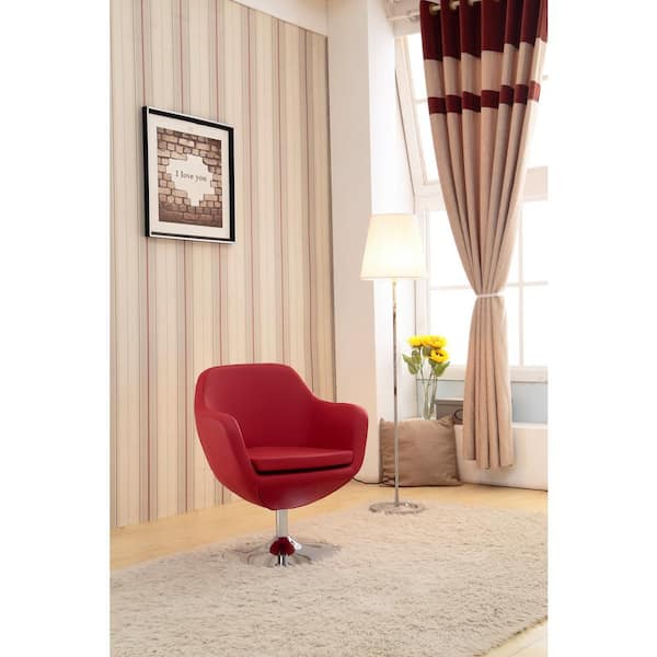 Manhattan Comfort Caisson Modern Red and Polished Chrome Faux Leather Upholstered Swivel Accent Arm Chair (Set of 2)