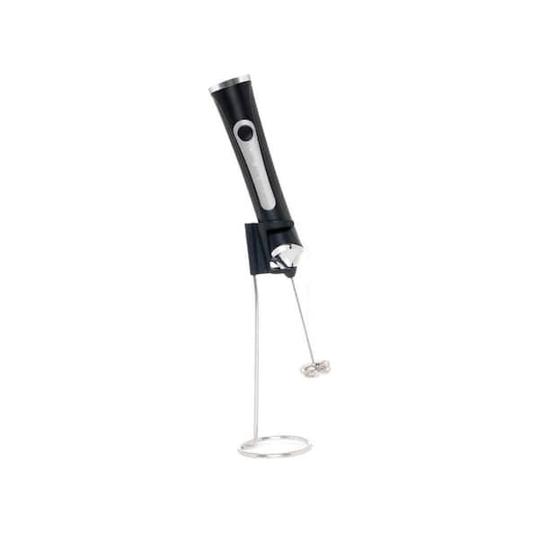 Handheld Milk Frother for Coffee, 3-Speed Electric Frother Wand with 2 Heads and Stand, Black