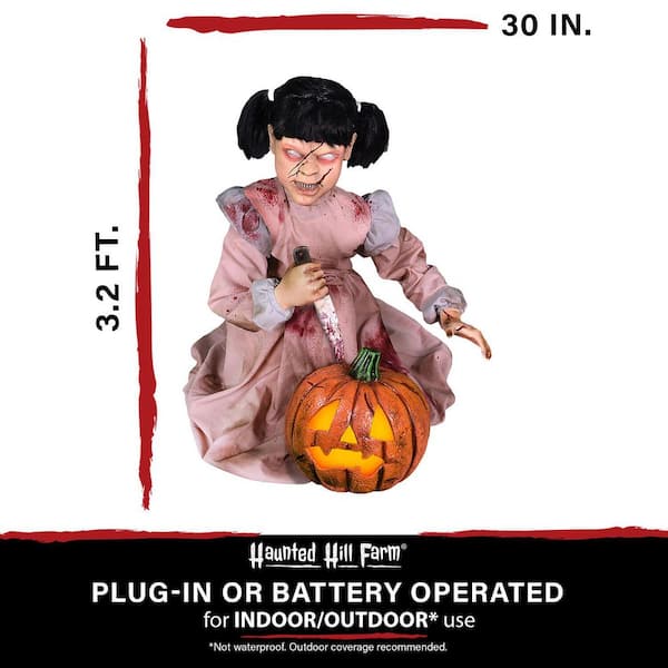Haunted Hill Farm 3.2 ft. Lunging Pumpkin Carver Zombie Girl with