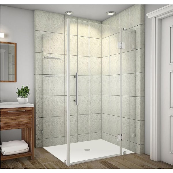 Aston Avalux GS 48 in. x 34 in. x 72 in. Frameless Corner Hinged Shower Enclosure with Glass Shelves in Stainless Steel