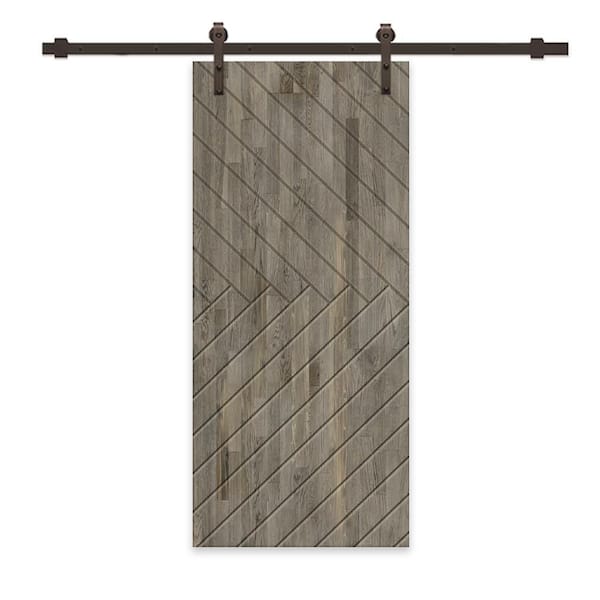 CALHOME 42 in. x 80 in. Weather Gray Stained Pine Wood Modern Interior Sliding Barn Door with Hardware Kit