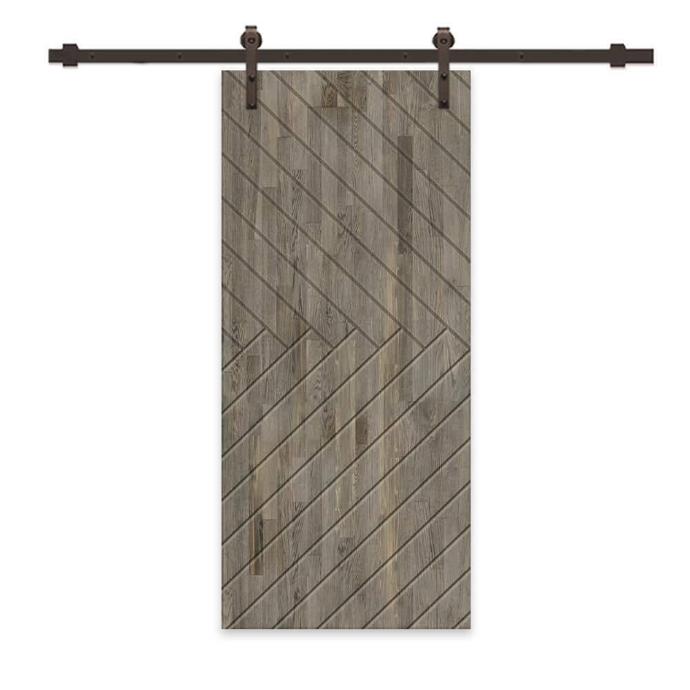 42 in. x 84 in. Weather Gray Stained Pine Wood Modern Interior Sliding Barn Door with Hardware Kit price history on PriceWatchPro