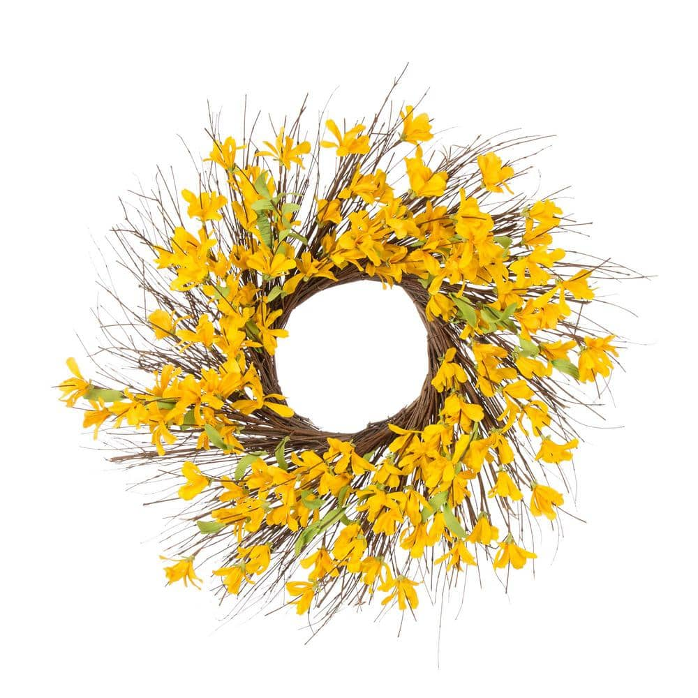 Glitzhome 24 in. D Artificial Winter Jasmine Wreath 1404203499 - The ...