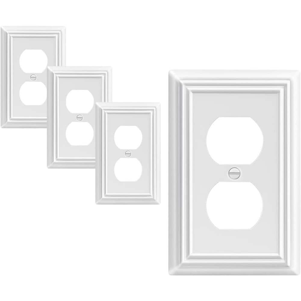 White Beaded Metal 1-Gang Duplex Outlet Cover Plate, 4-Pack