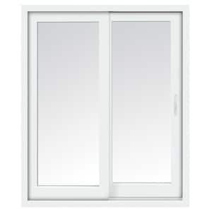 59 in. x 80 in. Glacier White Vinyl Right-Hand Low-E Sliding Patio Door with Screen, Handle Set and Nailing Fin