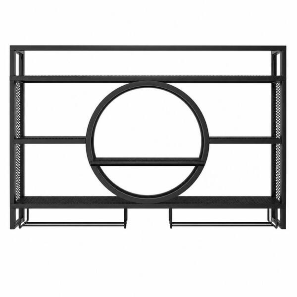 31 in. H x 39 in. W 24-Bottle Black Carbon Steel Wall Mounted Wine Rack with LED Lights for Home Bar and Dining Room