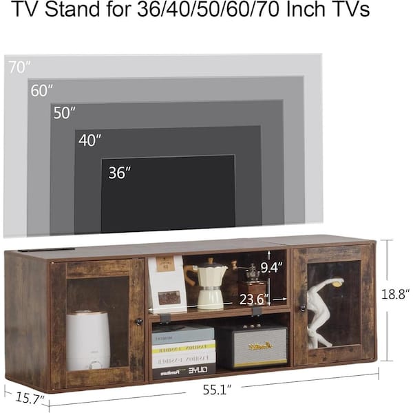 Deformable LED TV Stand with Power Outlets and USB Ports, Gaming Entertainment Center for 55-70 in. TVs, Brown Cabinet