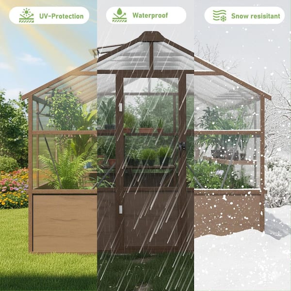 VIWAT 8 ft. W x 16 ft. D Wooden Greenhouse with Lockable Door and