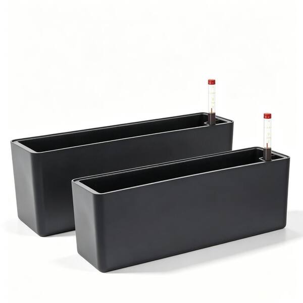 16 inch Window Box for Plants Flowers Herbs,Self Watering Planter Pots 2-Pack(Dark Grey)