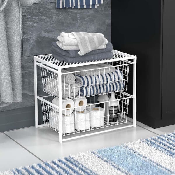 18.54 in. H x 21.75 in. W White Steel 2-Drawer Close Mesh Wire Basket