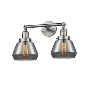 Fulton 16.5 in. 2-Light Brushed Satin Nickel Vanity Light with Plated Smoke Glass Shade