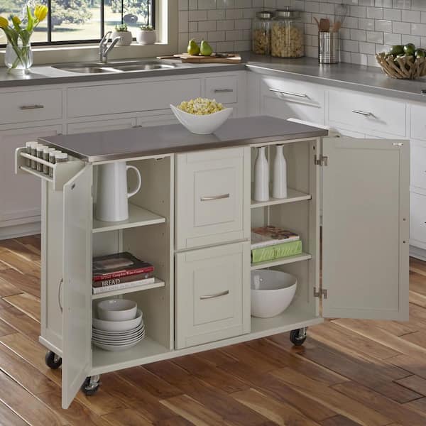 Dolly Madison White Kitchen Cart with Stainless Top