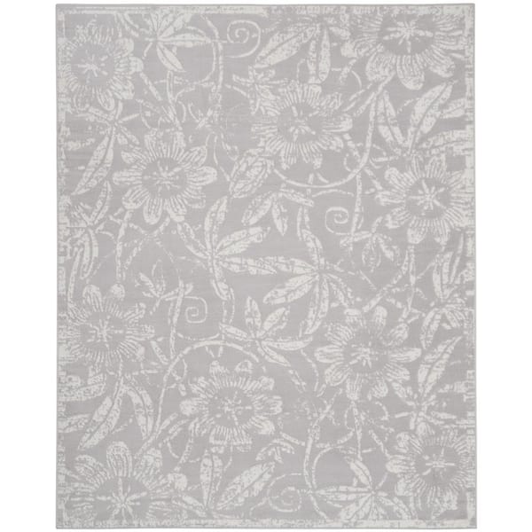 Nourison Whimsicle Grey 8 ft. x 10 ft. Floral Contemporary Area Rug