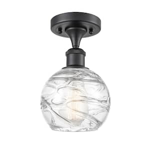 Athens Deco Swirl 6 in. 1-Light Matte Black Semi-Flush Mount with Clear Deco Swirl Glass Shade