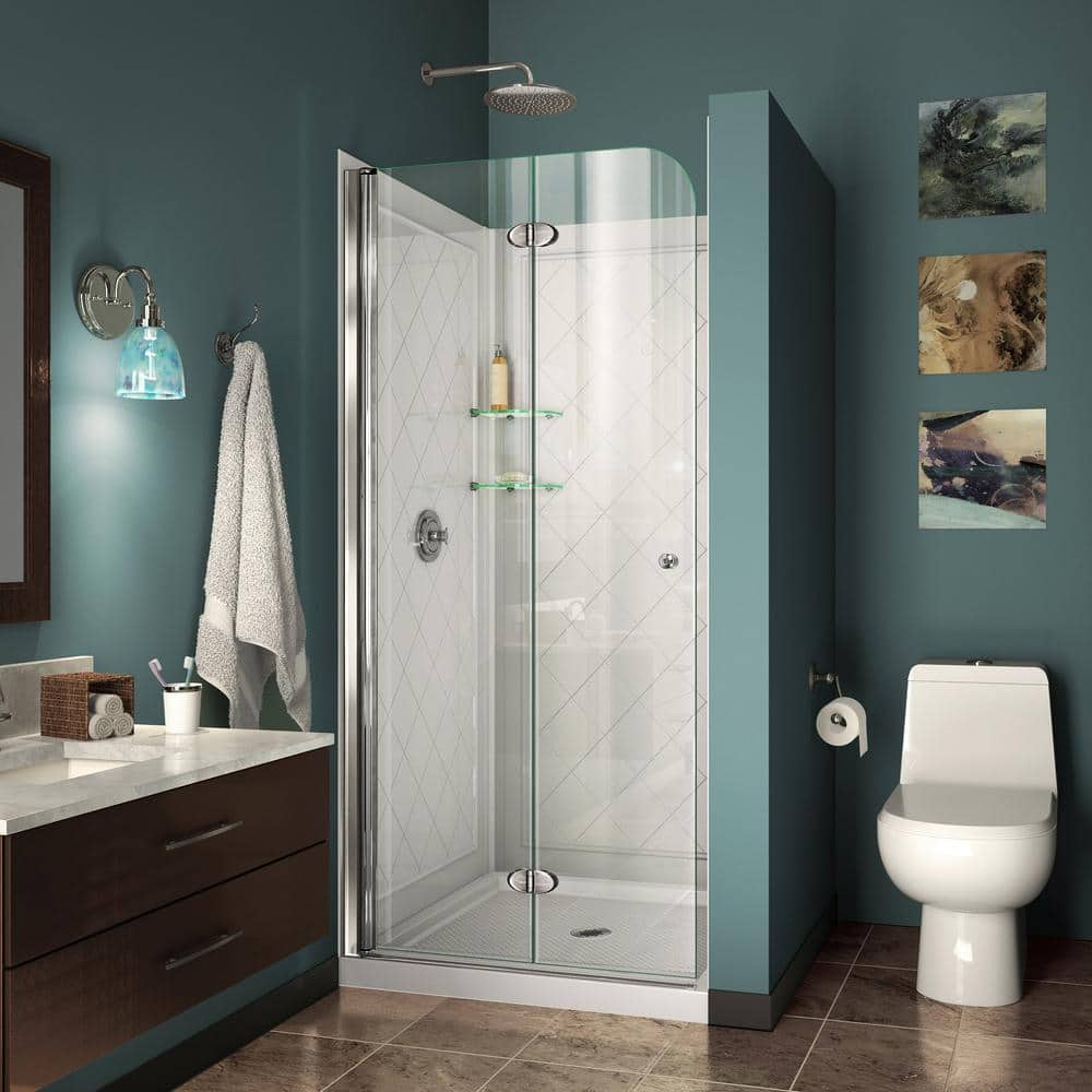 Aqua Fold 36" Frameless Chrome Shower Kit with Clear Glass