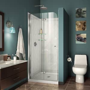 Aqua Fold 36 in. x 36 in. Frameless Shower Door with Base and Backwalls