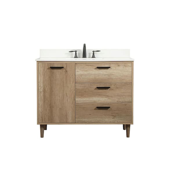 Unbranded Simply Living 42 in. W x 22 in. D x 34 in. H Bath Vanity in Natural Oak with Ivory White Engineered Marble Top