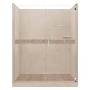 Espresso Bean Diamond Alcove 30 in. x 60 in. x 80 in. Hinged Shower Kit in Brown Sugar, Center Drain and Nickel Hardware