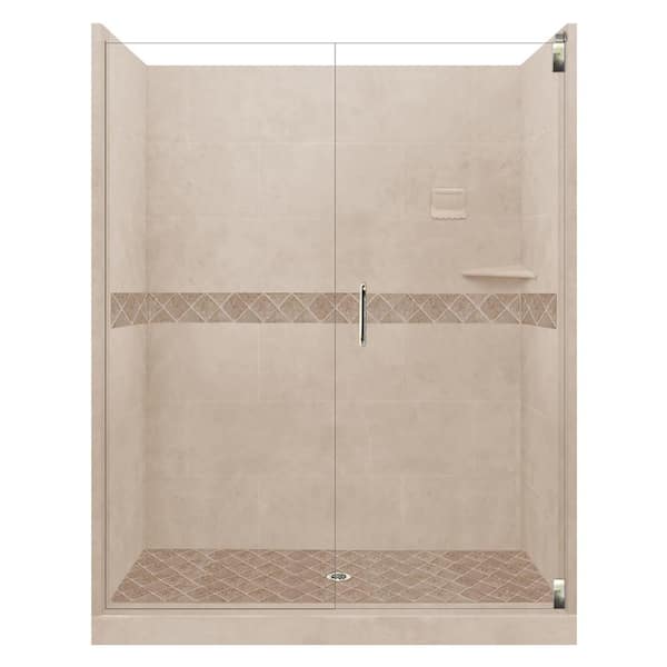 American Bath Factory Espresso Bean Diamond Alcove 30 in. x 60 in. x 80 in. Hinged Shower Kit in Brown Sugar, Center Drain and Nickel Hardware