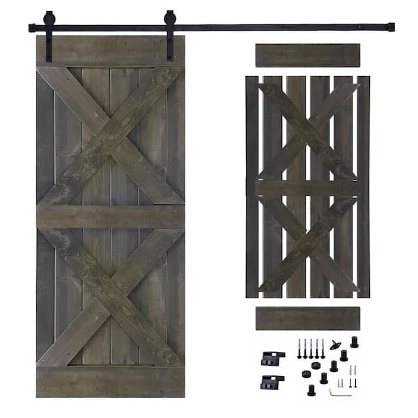 Akicon 30 in. x 84 in. Espresso Painted Wood Sliding Door with Hardware Kit, Pre-Drilled Ready to Assemble