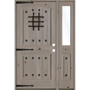 46 in. x 80 in. Mediterranean Knotty Alder Left-Hand/Inswing Clear Glass Grey Stain Wood Prehung Front Door w/RHSL