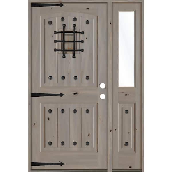 Krosswood Doors 46 in. x 80 in. Mediterranean Knotty Alder Left-Hand/Inswing Clear Glass Grey Stain Wood Prehung Front Door w/RHSL