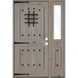 50 in. x 80 in. Mediterranean Knotty Alder Left-Hand/Inswing Clear Glass Grey Stain Wood Prehung Front Door w/RHSL