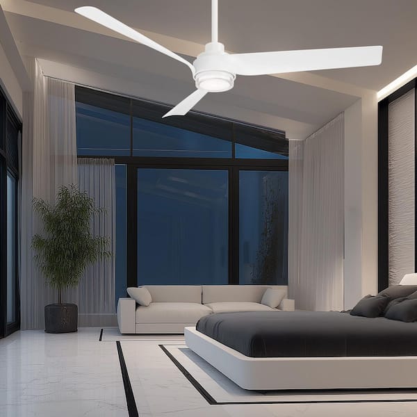 Chill 54 in. Smart Indoor/Outdoor Matte White Ceiling Fan Selectable CCT Integrated LED with Remote