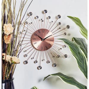 Copper Metal Starburst Analog Wall Clock with Crystal Accents
