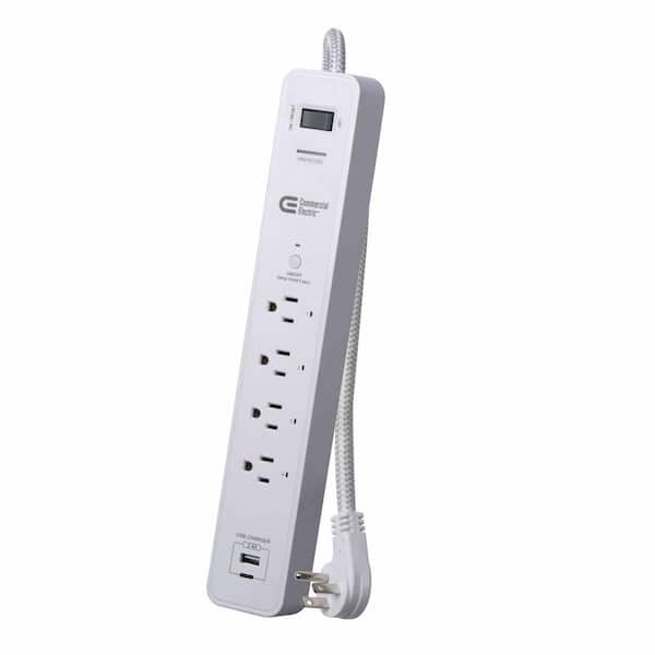 Commercial Electric 3 ft. 4-Outlet White Surge Protector Smart with USB Powered by Hubspace