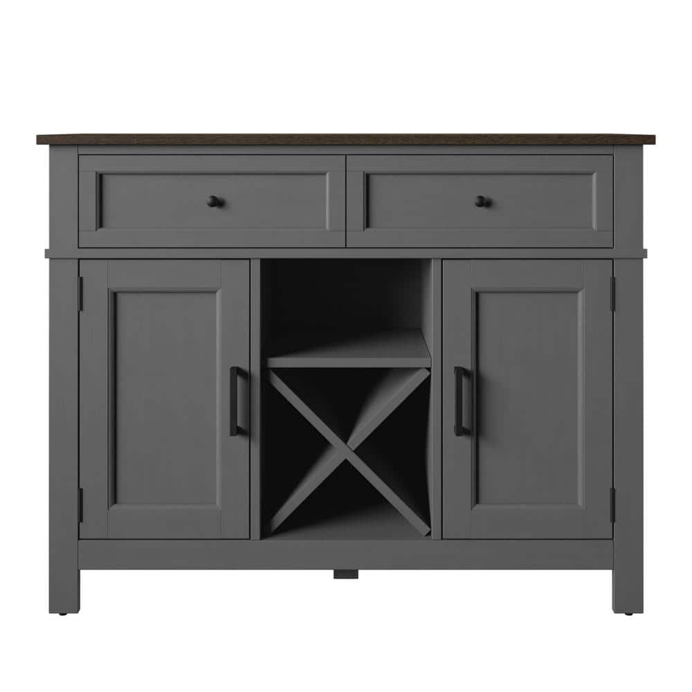 Twin Star Home Antique Gray Sideboard with Wine Bottle Storage OT6783