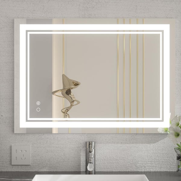 Keonjinn 48 x 24 inch LED Bathroom Mirror, Modern Rectangle LED Vanity  Mirror, Wall Mounted Anti-Fog Dimmable Frameless Front Light Makeup  Mirror(Horizontal/Vertical) 