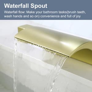 8 in. Widespread Double Handles Bathroom Faucet and Waterfall Spout in Brushed Gold