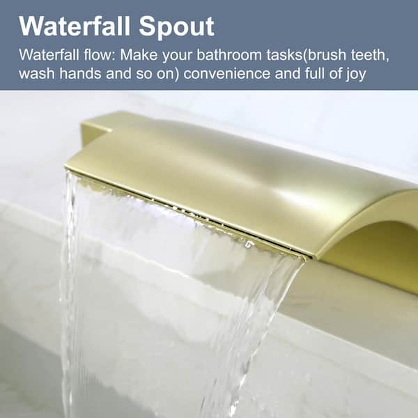 8 in. Widespread Double Handles Bathroom Faucet and Waterfall Spout in Brushed Gold