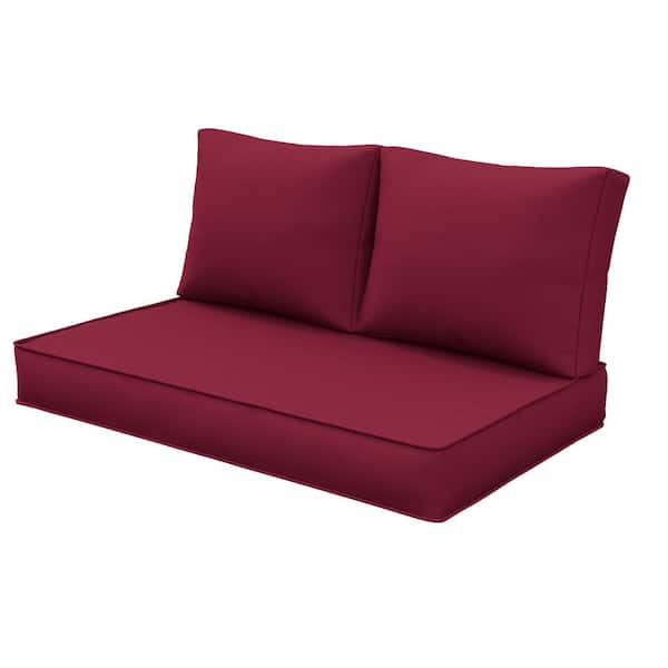 WNP 46 in. x 26 in. Outdoor Patio Replacement Loveseat Cushion Set with Backrest Burgundy