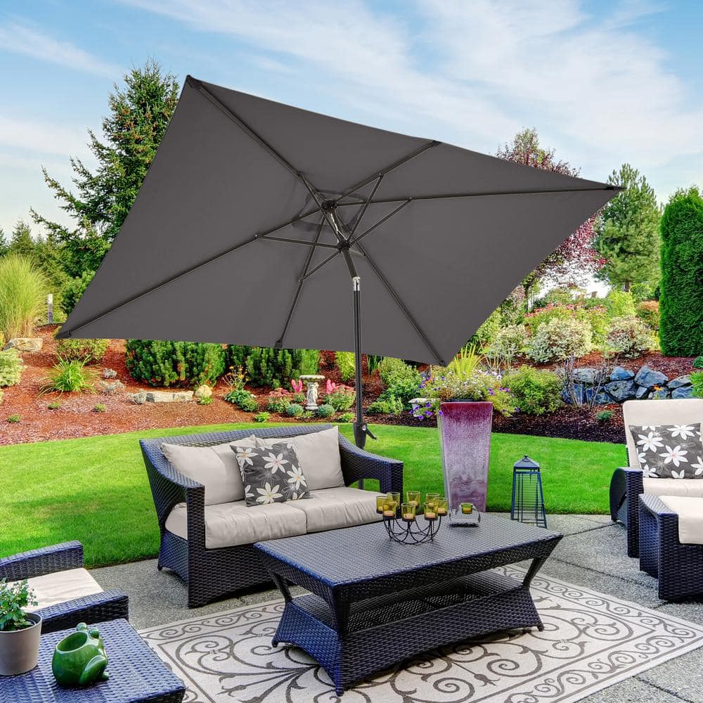 Gray Rectangular 10 Ft Patio Umbrella with Steel Pole