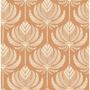 Palmier Orange Lotus Fan Fabric Non-Pasted Matte Wallpaper