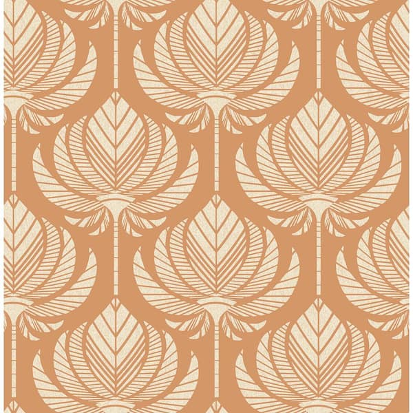 A-Street Prints Palmier Orange Lotus Fan Fabric Non-Pasted Matte Wallpaper