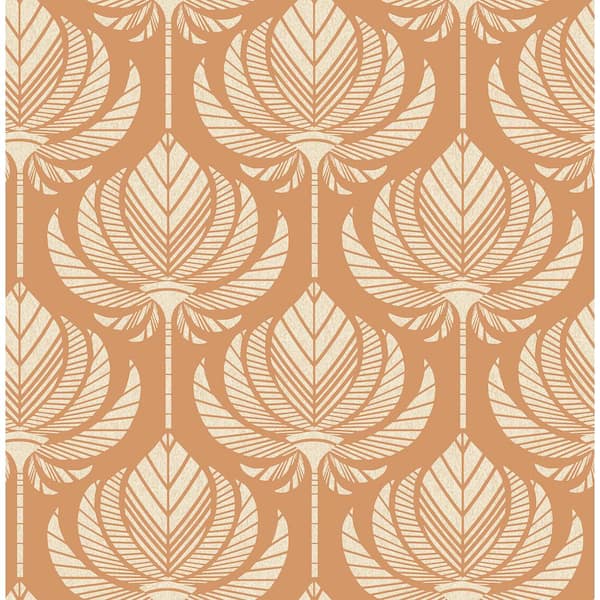 A-Street Prints Palmier Orange Lotus Fan Wallpaper Sample