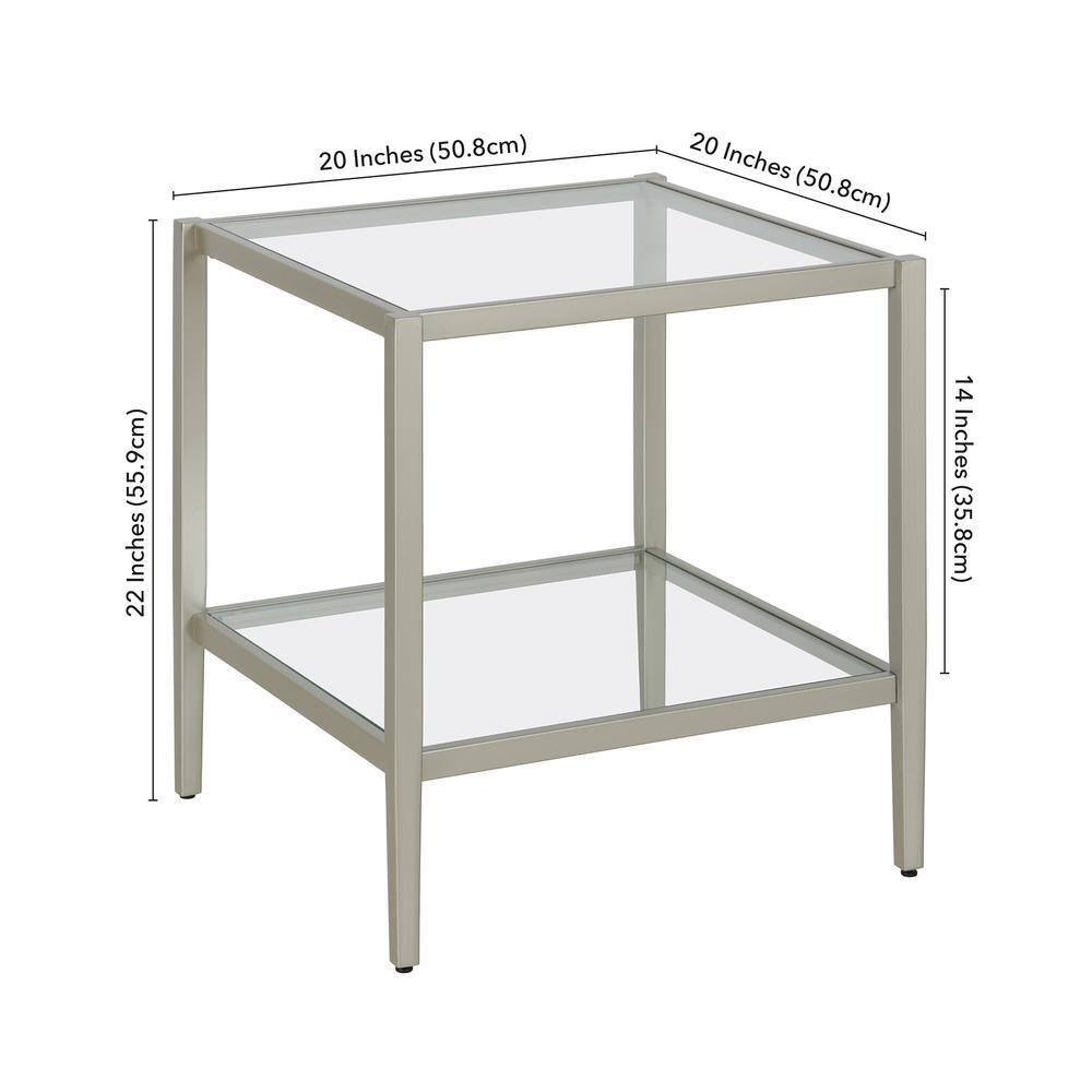 Hera 20 in. Antique Brass Finish Square Glass Top End Table - thumbnail 3